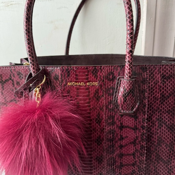 Michael Kors | Red Large Mercer Genuine Snakeskin Tote Bag - Picture 15 of 15